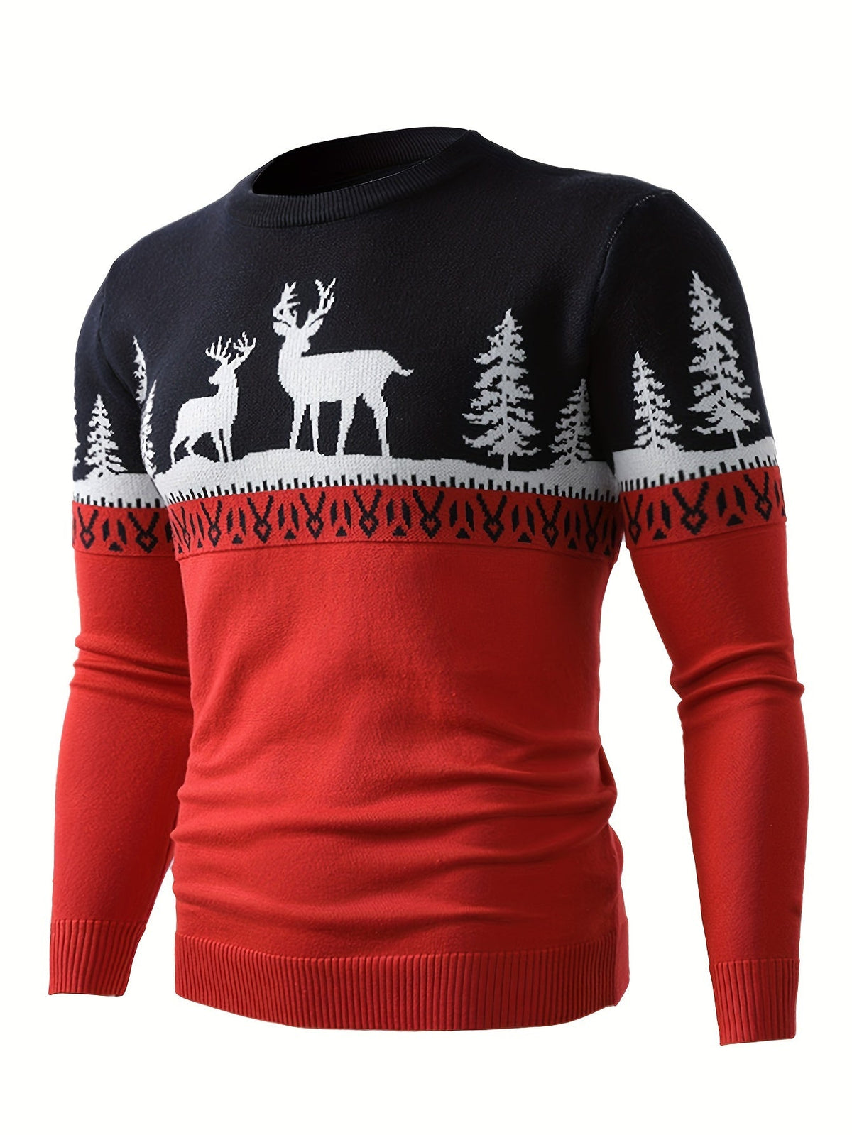 Fergus | Festive Crew Neck Jumper with Reindeer and Pine Design