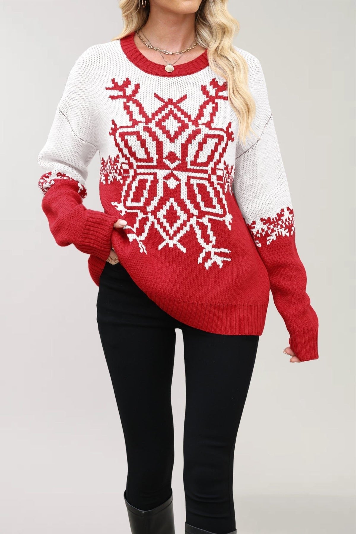 Neve | Snowflake Christmas Jumper with Colour-Block Design