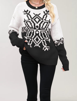 Neve | Snowflake Christmas Jumper with Colour-Block Design