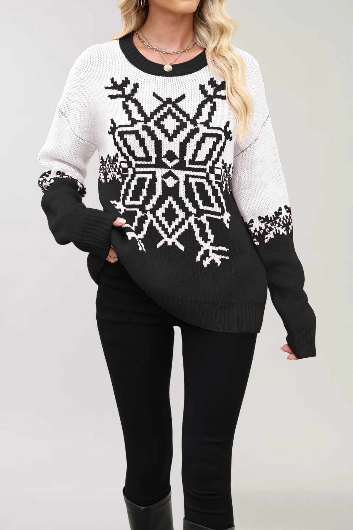 Neve | Snowflake Christmas Jumper with Colour-Block Design