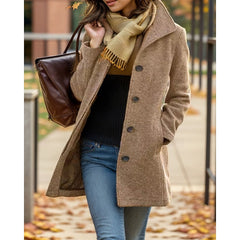 Evangeline | Tailored Button-Front Coat with Turndown Collar - Khaki