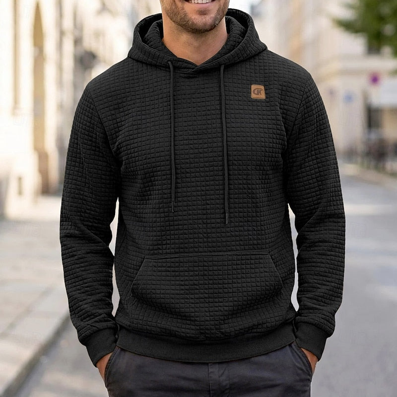 Lachlan | Waffle-Textured Hoodie with Kangaroo Pocket - Black