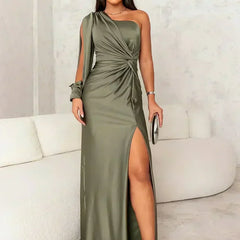Octavia | One-Shoulder Maxi Dress with Knot Front and Leg Slit