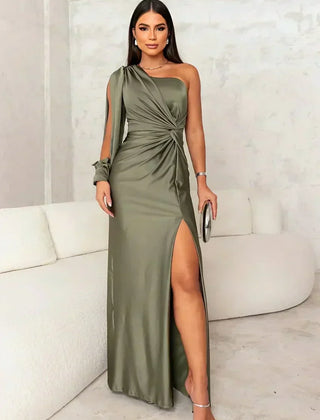 Octavia | One-Shoulder Maxi Dress with Knot Front and Leg Slit