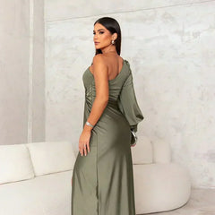 Iris | Draped One-Shoulder Maxi Dress with Front Slit
