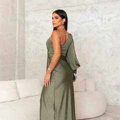 Octavia | One-Shoulder Maxi Dress with Knot Front and Leg Slit