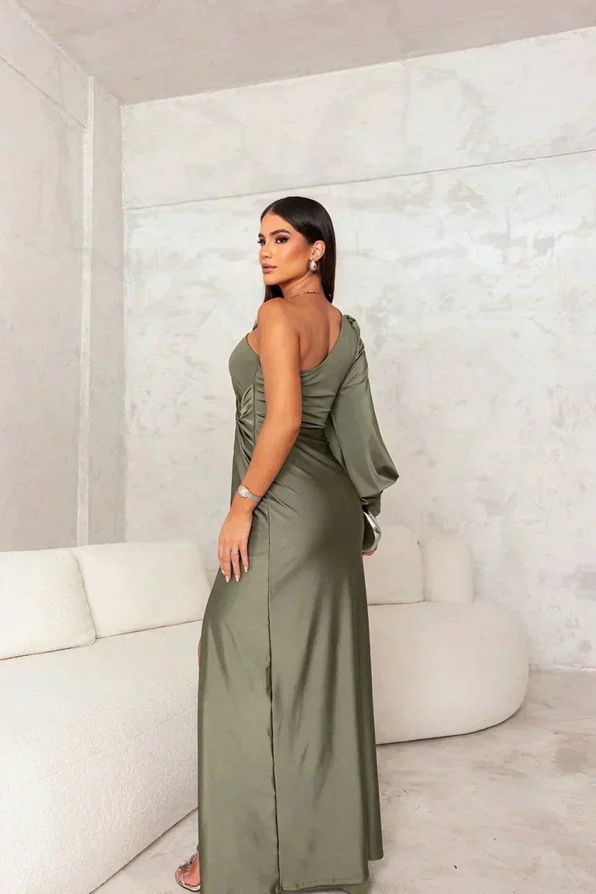 Octavia | One-Shoulder Maxi Dress with Knot Front and Leg Slit