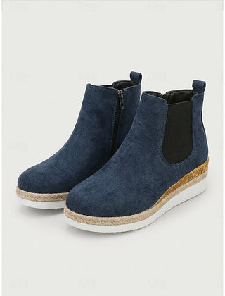 Clemence | Cushioned Wedge Ankle Boots with Braided Trim - Blue