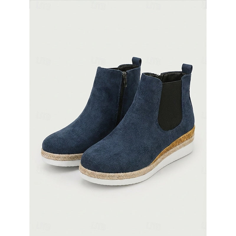 Clemence | Cushioned Wedge Ankle Boots with Braided Trim - Blue