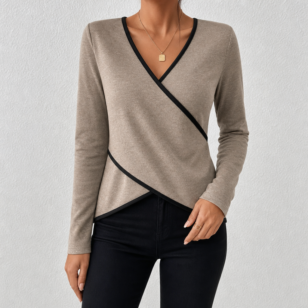 Mirabel | Lightweight Fitted Jumper with Elongating V-Neck - Brown