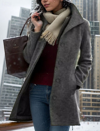 Evangeline | Tailored Button-Front Coat with Turndown Collar - Grey