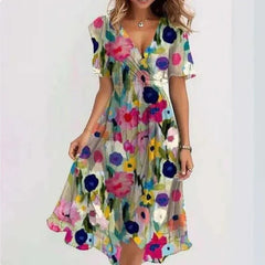 Fleur | Flowing Summer Dress with V-Neckline - Multicolour
