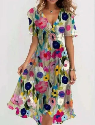 Fleur | Flowing Summer Dress with V-Neckline - Multicolour