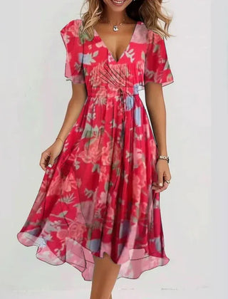 Fleur | Flowing Summer Dress with V-Neckline - Pink