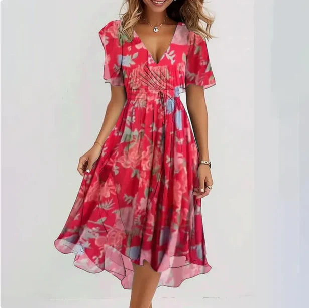 Fleur | Flowing Summer Dress with V-Neckline - Pink