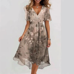Fleur | Flowing Summer Dress with V-Neckline - Beige