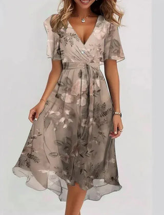 Fleur | Flowing Summer Dress with V-Neckline - Beige
