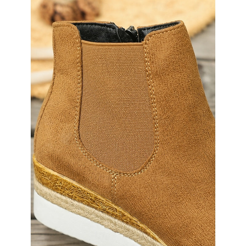 Clemence | Cushioned Wedge Ankle Boots with Braided Trim