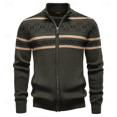 Alistair | Classic Fair Isle Cardigan with Stand Collar - Military Green