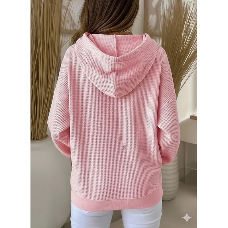 Poppy | Relaxed Waffle-Textured Hoodie with Drawstring Hood