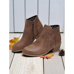 Martha | Perforated Ankle Boots with Stacked Block Heel