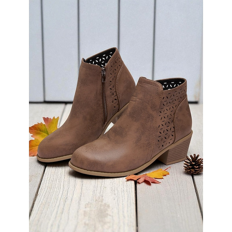 Martha | Perforated Ankle Boots with Stacked Block Heel