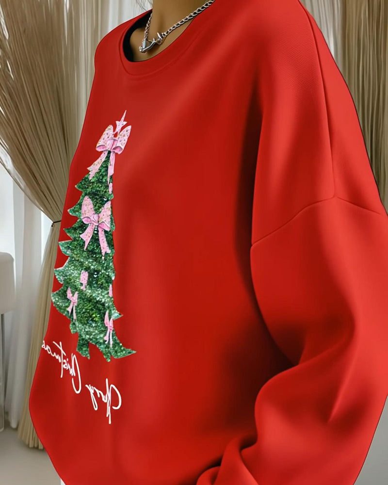 Lilian | Oversized Christmas Sweatshirt with Glitter Tree Print