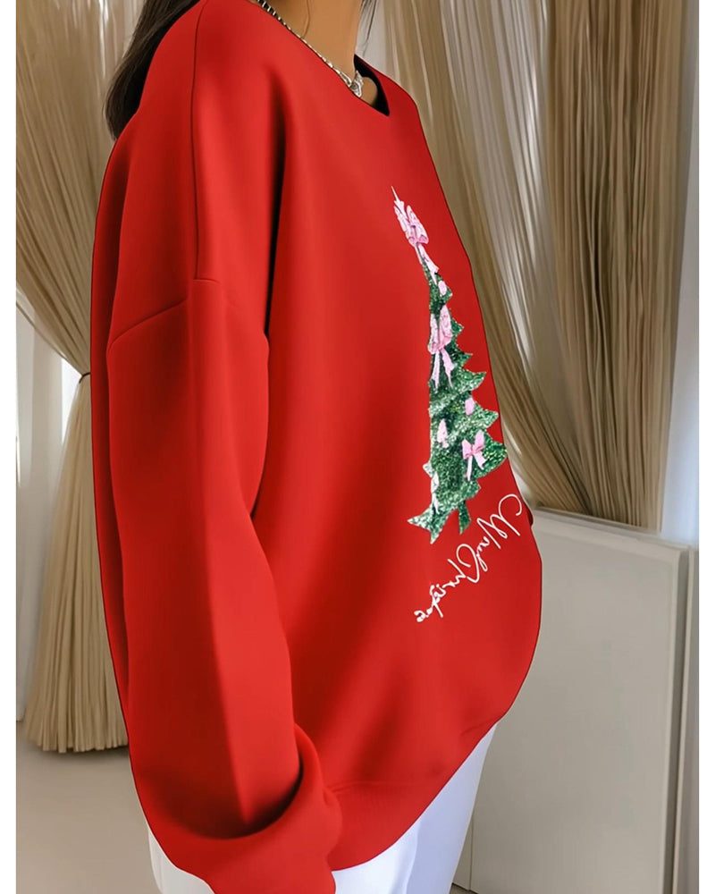Lilian | Oversized Christmas Sweatshirt with Glitter Tree Print