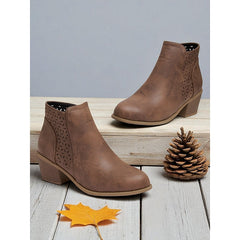 Tilly | Cutout Low Heel Ankle Boots with Side Zip