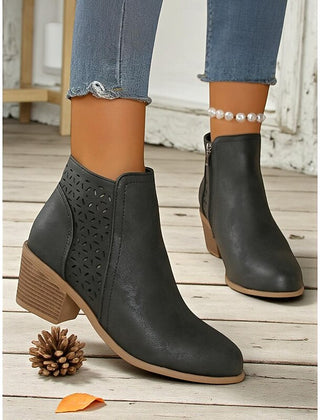 Martha | Perforated Ankle Boots with Stacked Block Heel