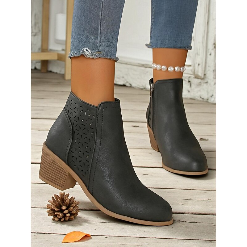 Martha | Perforated Ankle Boots with Stacked Block Heel