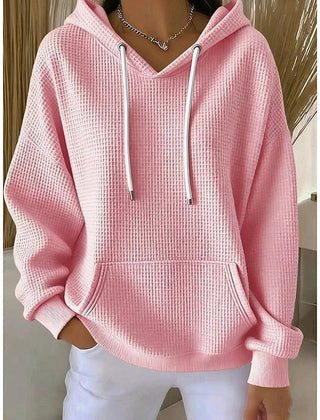 Poppy | Relaxed Waffle-Textured Hoodie with Drawstring Hood - Pink