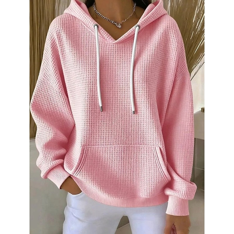 Poppy | Relaxed Waffle-Textured Hoodie with Drawstring Hood - Pink