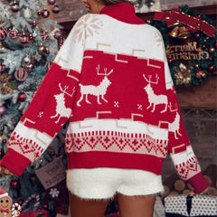 Rosie | Reindeer Christmas Jumper with Roll Neck and Colour Block