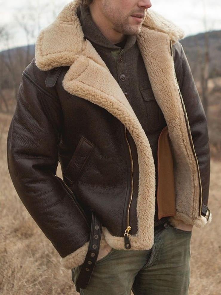 Fraser | Aviator Jacket with Wide Plush Collar and Buckle Strap
