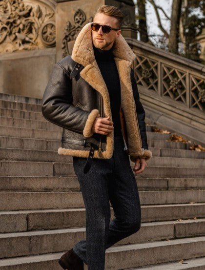 Fraser | Aviator Jacket with Wide Plush Collar and Buckle Strap