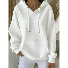 Poppy | Relaxed Waffle-Textured Hoodie with Drawstring Hood - White