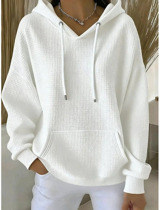 Poppy | Relaxed Waffle-Textured Hoodie with Drawstring Hood - White