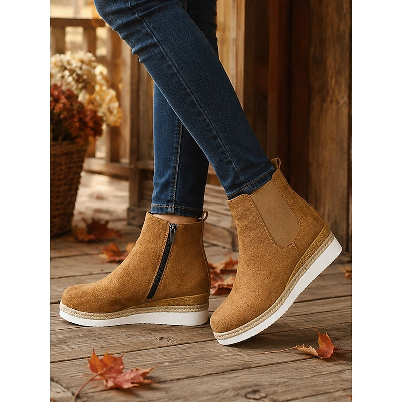 Eliza | Wedge Chelsea Boots with Braided Sole Trim