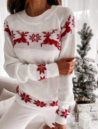 Natalie | Reindeer Christmas Jumper with Snowflake Trim