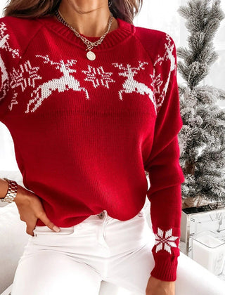 Natalie | Reindeer Christmas Jumper with Snowflake Trim