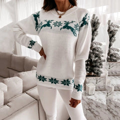 Natalie | Reindeer Christmas Jumper with Snowflake Trim