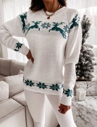 Natalie | Reindeer Christmas Jumper with Snowflake Trim