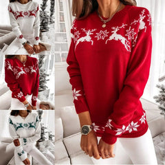 Natalie | Reindeer Christmas Jumper with Snowflake Trim