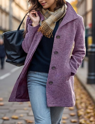 Evangeline | Tailored Button-Front Coat with Turndown Collar - Purple