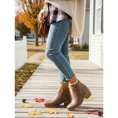 Tilly | Cutout Low Heel Ankle Boots with Side Zip