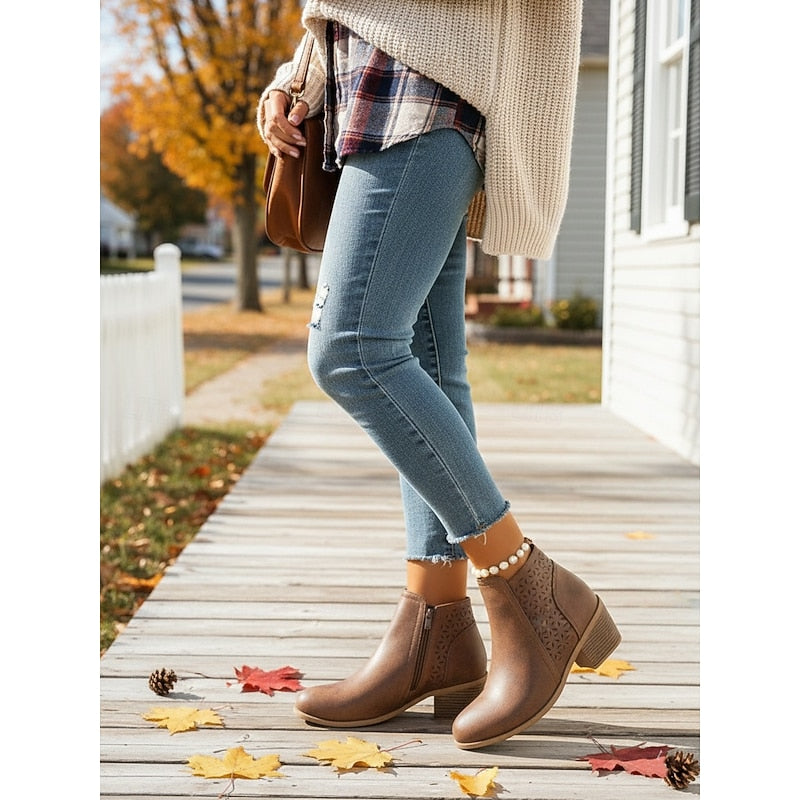 Tilly | Cutout Low Heel Ankle Boots with Side Zip