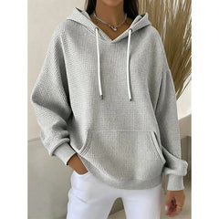Poppy | Relaxed Waffle-Textured Hoodie with Drawstring Hood - Grey