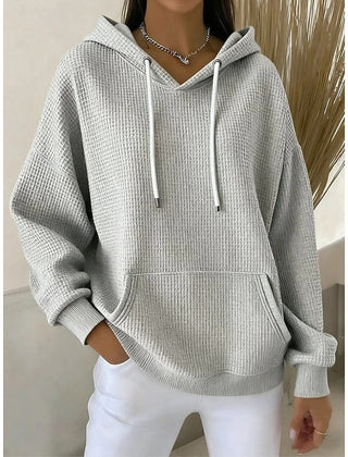 Poppy | Relaxed Waffle-Textured Hoodie with Drawstring Hood - Grey