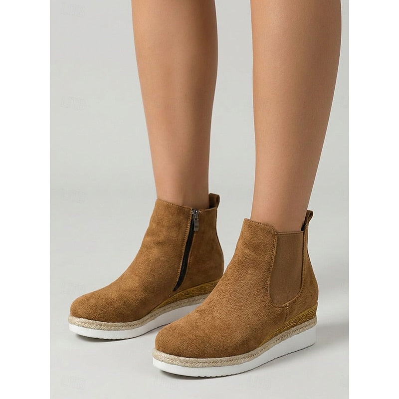 Clemence | Cushioned Wedge Ankle Boots with Braided Trim